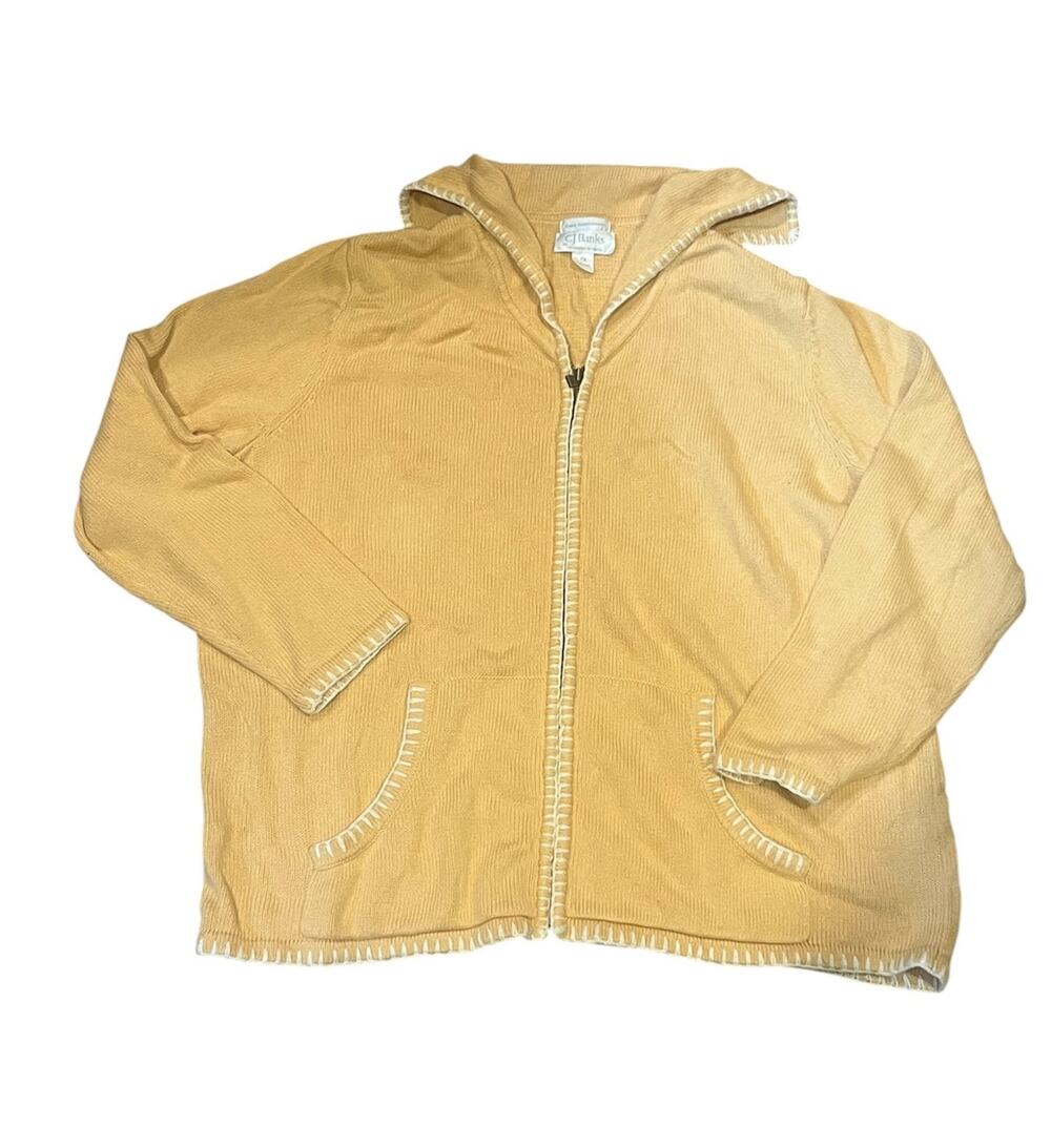 Vintage CJ Banks Yellow Knit Zip Sweater 1X Hand Embroidered Cottagecore